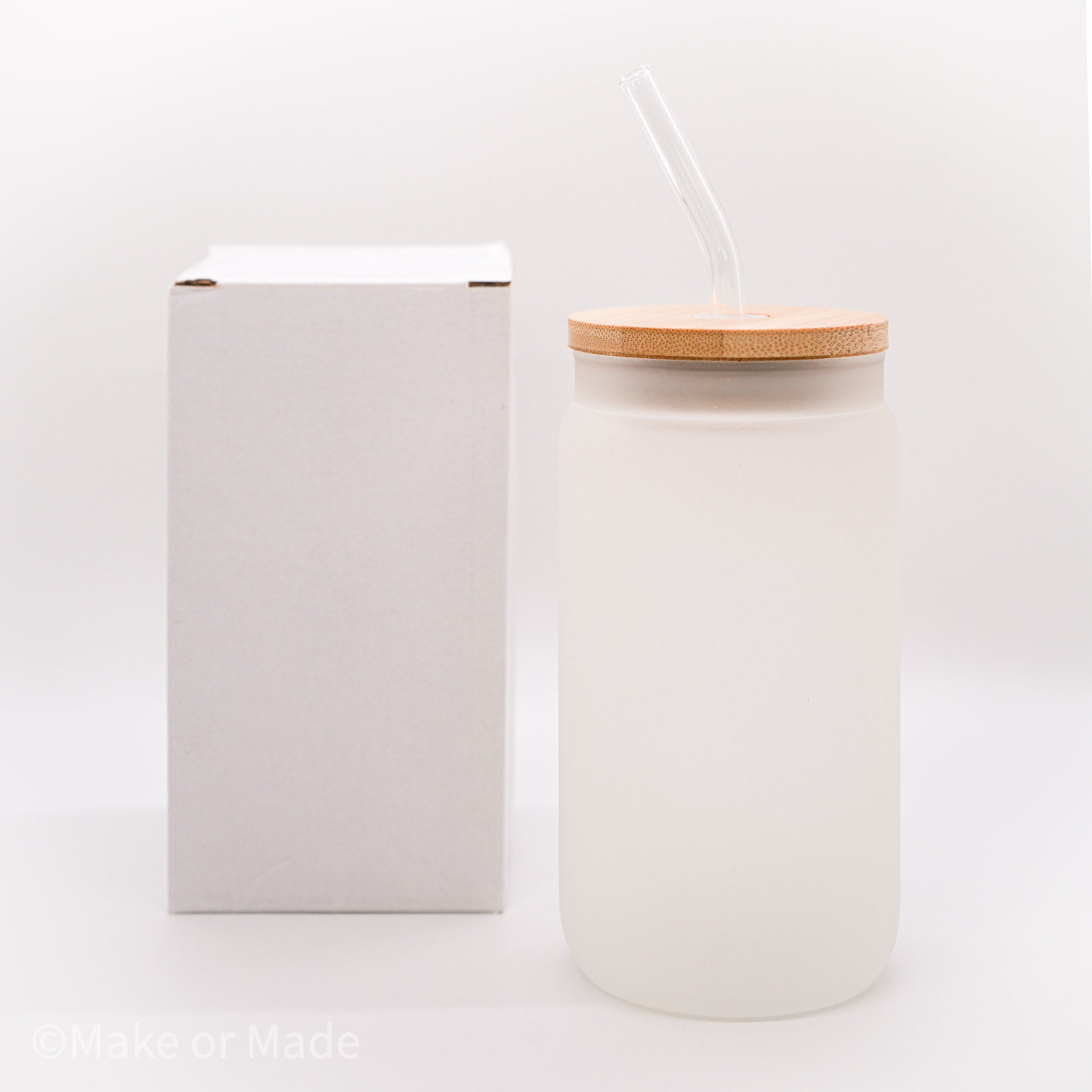 Sublimation Frosted Glass Can w/ Bamboo Lid & Straw – Make or Made