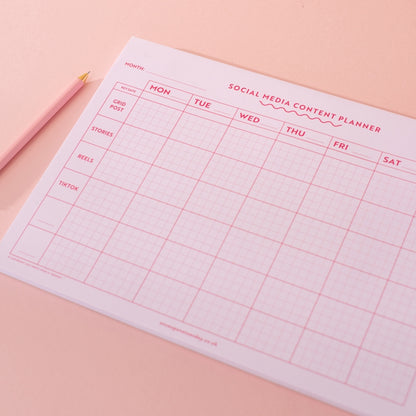 Social Media Weekly Content Planning Pad | A4 | Pink Grid
