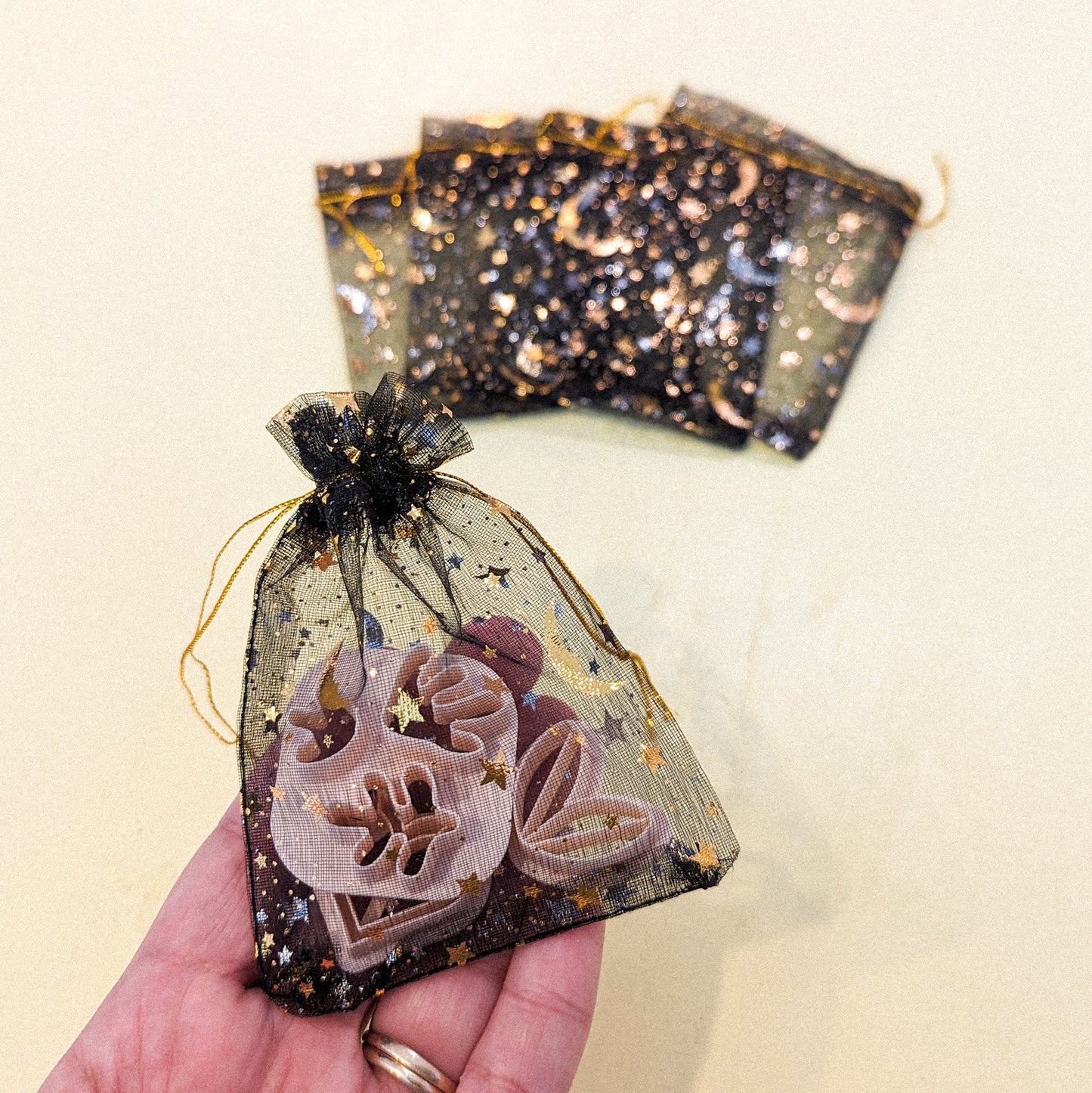 Gold Moon & Star Organza Bags - Black, White, Pink or Purple