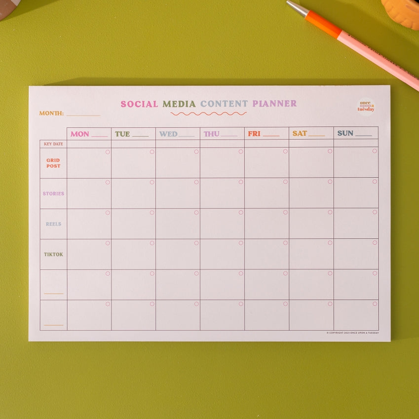 Social Media Weekly Content Planning Pad | A4 | Colorful
