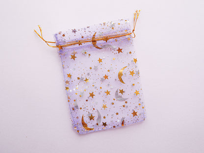 Gold Moon & Star Organza Bags - Black, White, Pink or Purple