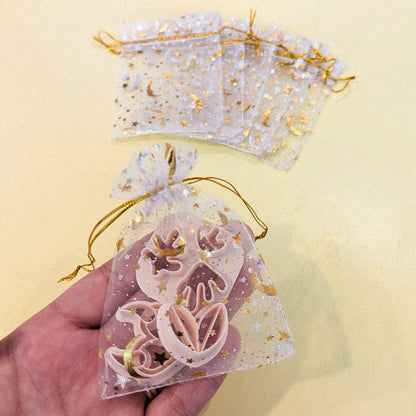 Gold Moon & Star Organza Bags - Black, White, Pink or Purple