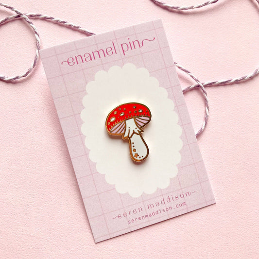 Mini Mushroom Enamel Pin Red